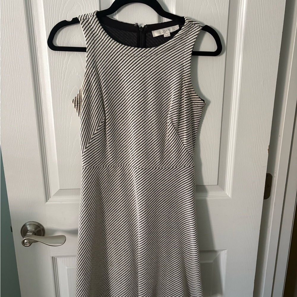 LOFT Black and White Striped Midi Dress